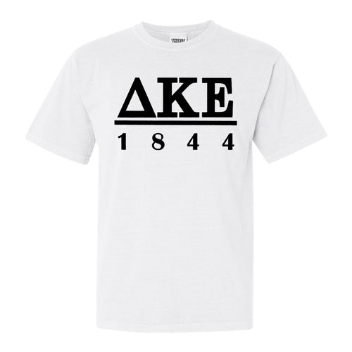 Delta Kappa Epsilon Black Letter Comfort Colors T-Shirt - Fraternity Tee - Kite and Crest