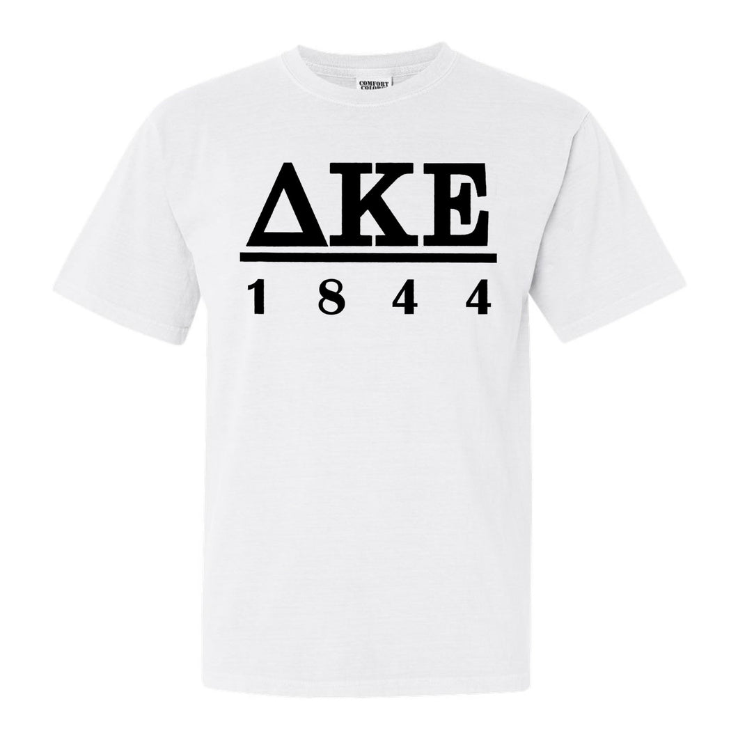 Delta Kappa Epsilon Black Letter Comfort Colors T-Shirt - Fraternity Tee - Kite and Crest
