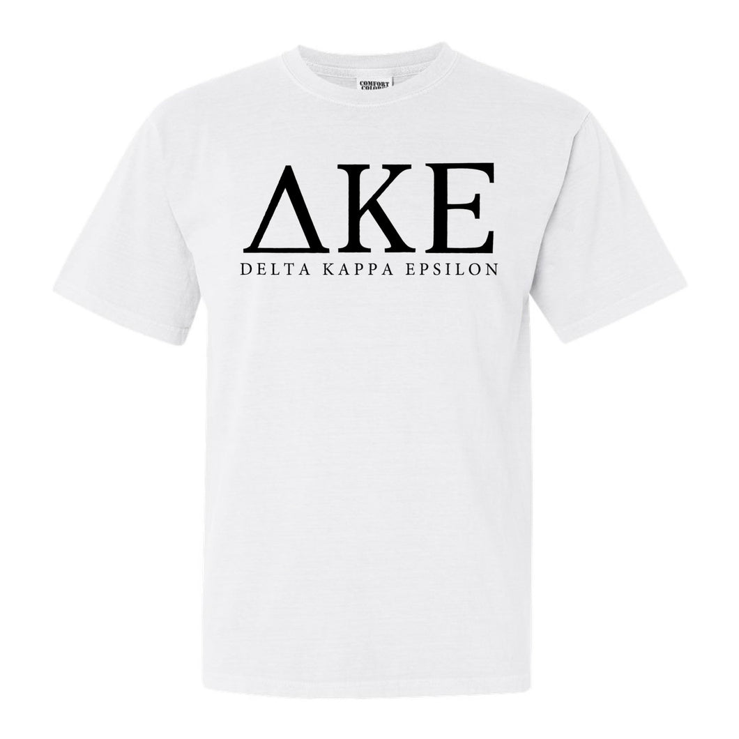 Delta Kappa Epsilon Block Letter Comfort Colors T-Shirt - Fraternity Tee - Kite and Crest