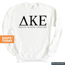 Load image into Gallery viewer, Delta Kappa Epsilon Block Letter Sweatshirt - Fraternity Crewneck Sweatshirt - Kite and Crest
