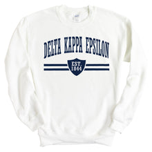 Load image into Gallery viewer, Delta Kappa Epsilon Striped Shield Sweatshirt - Fraternity Crewneck Sweatshirt - Kite and Crest
