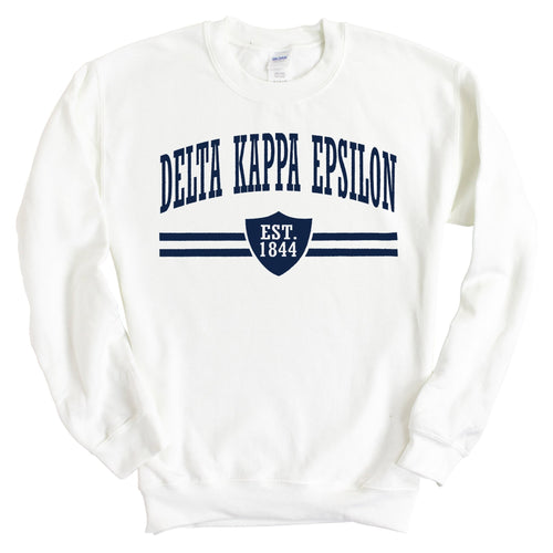 Delta Kappa Epsilon Striped Shield Sweatshirt - Fraternity Crewneck Sweatshirt - Kite and Crest