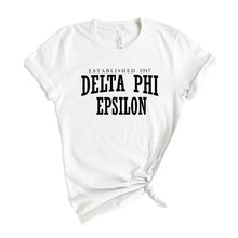 Load image into Gallery viewer, Delta Phi Epsilon Established Sorority T-Shirt - Kite and Crest
