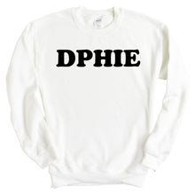 Load image into Gallery viewer, Delta Phi Epsilon Sweatshirt - DPHIE Block Name Crewneck Sweatshirt - Kite and Crest
