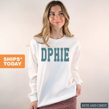 Load image into Gallery viewer, Delta Phi Epsilon Sweatshirt - DPHIE Blue Retro Crewneck Sweatshirt - Kite and Crest
