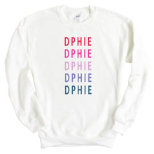 Load image into Gallery viewer, Delta Phi Epsilon Sweatshirt - DPHIE Bright and Stacked Crewneck Sweatshirt - Kite and Crest
