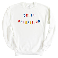 Load image into Gallery viewer, Delta Phi Epsilon Sweatshirt | DPHIE Circular Colorful Crewneck Sweatshirt | Delta Phi Epsilon Sorority Gift Idea - Kite and Crest
