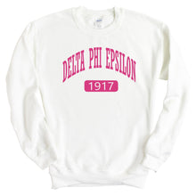 Load image into Gallery viewer, Delta Phi Epsilon Sweatshirt | DPHIE Large Established Crewneck Sweatshirt | Delta Phi Epsilon Sorority Gift Idea - Kite and Crest
