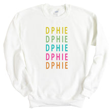 Load image into Gallery viewer, Delta Phi Epsilon Sweatshirt - DPHIE Modern Stacked Crewneck Sweatshirt - Kite and Crest
