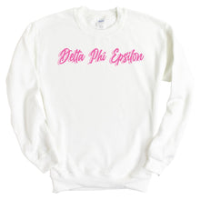 Load image into Gallery viewer, Delta Phi Epsilon Sweatshirt | DPHIE Neon Pink Colored Crewneck Sweatshirt | Delta Phi Epsilon Sorority Gift Idea - Kite and Crest
