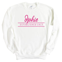 Load image into Gallery viewer, Delta Phi Epsilon Sweatshirt | DPHIE Pink Established Crewneck Sweatshirt | Delta Phi Epsilon Sorority Gift Idea - Kite and Crest
