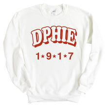 Load image into Gallery viewer, Delta Phi Epsilon Sweatshirt - DPHIE Red Arch Crewneck Sweatshirt - Kite and Crest
