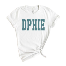 Load image into Gallery viewer, Delta Phi Epsilon T-shirt - DPHIE Blue Retro Tee - Kite and Crest
