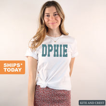 Load image into Gallery viewer, Delta Phi Epsilon T-shirt - DPHIE Blue Retro Tee - Kite and Crest
