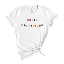 Load image into Gallery viewer, Delta Phi Epsilon T-Shirt | DPHIE Circular Colorful Shirt | Delta Phi Epsilon Sorority Gift Idea - Kite and Crest
