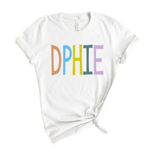 Load image into Gallery viewer, Delta Phi Epsilon T-shirt - DPHIE Colorful Lined Tee - Kite and Crest
