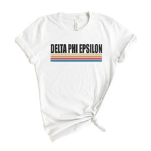 Load image into Gallery viewer, Delta Phi Epsilon T-Shirt | DPHIE Colorful Stripes Shirt | Delta Phi Epsilon Sorority Gift Idea - Kite and Crest
