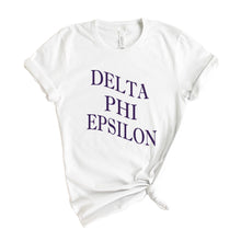 Load image into Gallery viewer, Delta Phi Epsilon T-Shirt | DPHIE Large and Wavy Letters Shirt | Delta Phi Epsilon Sorority Gift Idea - Kite and Crest
