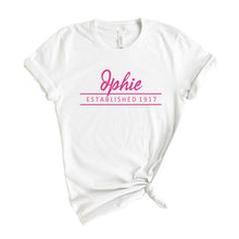 Load image into Gallery viewer, Delta Phi Epsilon T-Shirt | DPHIE Pink Established Shirt | Delta Phi Epsilon Sorority Gift Idea - Kite and Crest
