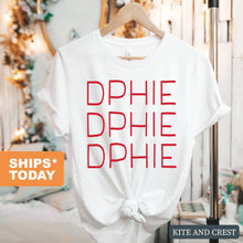 Load image into Gallery viewer, Delta Phi Epsilon T-Shirt | DPHIE Red and Stacked Shirt | Delta Phi Epsilon Sorority Gift Idea - Kite and Crest
