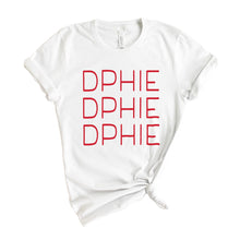 Load image into Gallery viewer, Delta Phi Epsilon T-Shirt | DPHIE Red and Stacked Shirt | Delta Phi Epsilon Sorority Gift Idea - Kite and Crest
