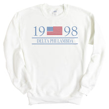 Load image into Gallery viewer, Delta Phi Lambda Flag and Year Crewneck Sweatshirt - Kite and Crest
