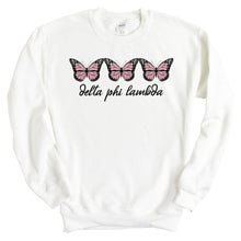 Load image into Gallery viewer, Delta Phi Lambda Three Butterflies Crewneck Sweatshirt - Kite and Crest
