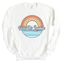 Load image into Gallery viewer, Delta Phi Lambda Wavy Rainbow Crewneck Sweatshirt - Kite and Crest
