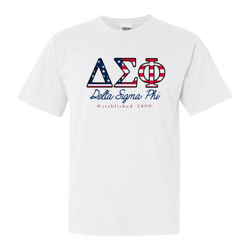 Delta Sigma Phi Comfort Colors T-Shirt - Delta Sig American Flag Letters Shirt - Kite and Crest