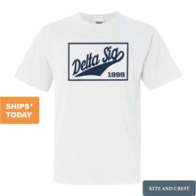 Load image into Gallery viewer, Delta Sigma Phi Comfort Colors T-Shirt - Delta Sig Baseball Boxed Shirt - Kite and Crest
