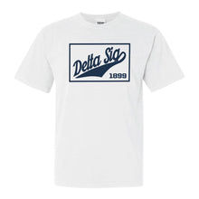 Load image into Gallery viewer, Delta Sigma Phi Comfort Colors T-Shirt - Delta Sig Baseball Boxed Shirt - Kite and Crest

