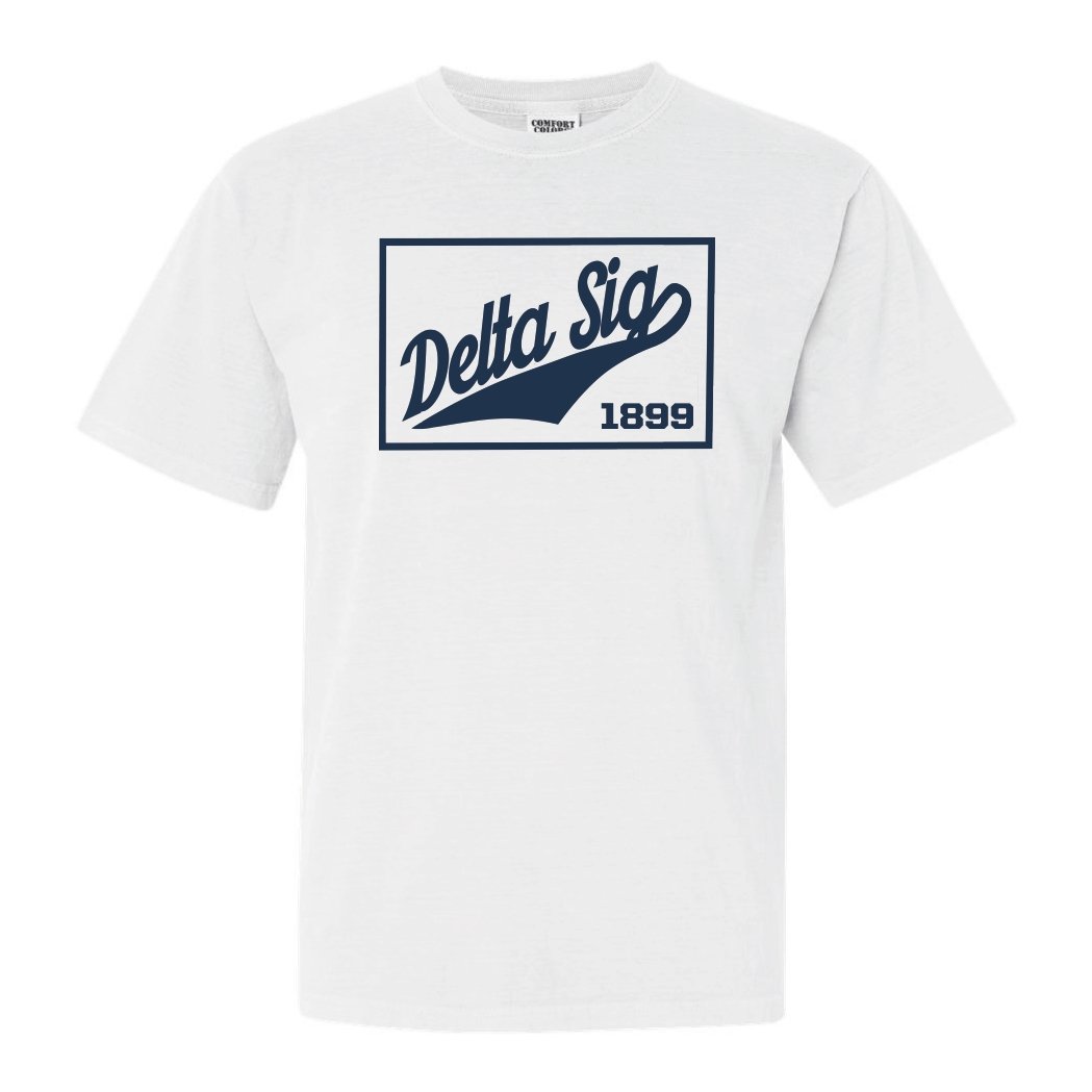 Delta Sigma Phi Comfort Colors T-Shirt - Delta Sig Baseball Boxed Shirt - Kite and Crest