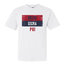 Load image into Gallery viewer, Delta Sigma Phi Comfort Colors T-Shirt - Delta Sig Colorful Stripe Shirt - Kite and Crest
