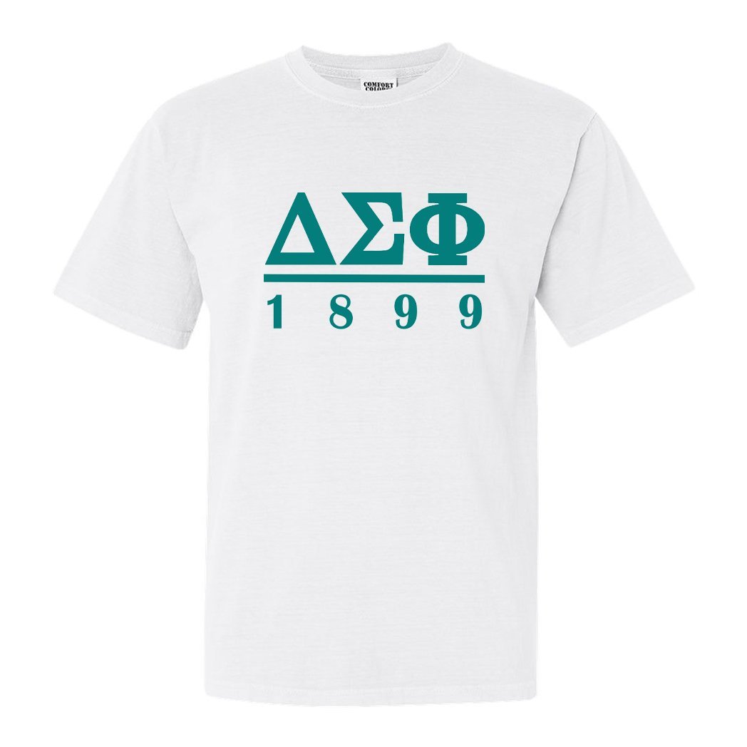 Delta Sigma Phi Comfort Colors T-Shirt - Delta Sig Lettered Basic Shirt - Kite and Crest