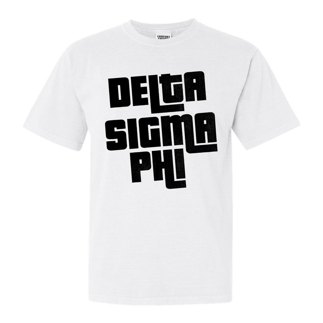 Delta Sigma Phi Comfort Colors T-Shirt - Delta Sig Stacked Letters Shirt - Kite and Crest