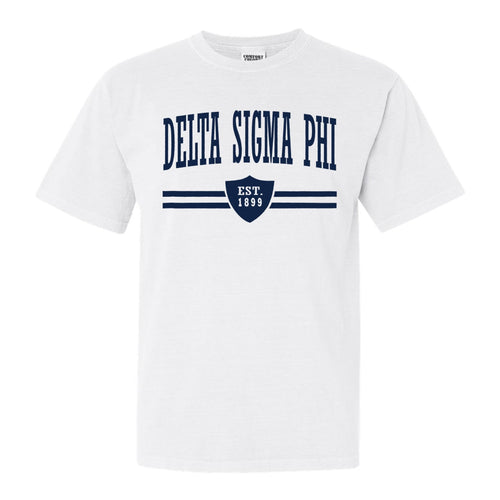 Delta Sigma Phi Comfort Colors T-Shirt - Delta Sig Striped Shield Shirt - Kite and Crest