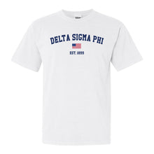 Load image into Gallery viewer, Delta Sigma Phi Comfort Colors T-Shirt - Delta Sig USA Flag Shirt - Kite and Crest
