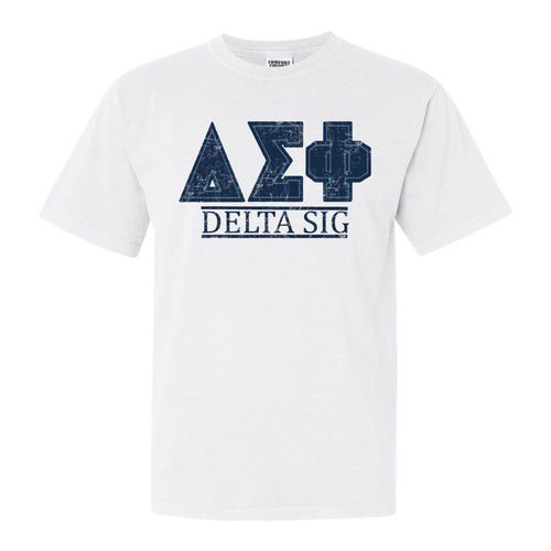 Delta Sigma Phi Comfort Colors T-Shirt - Delta Sig Washed Letters Shirt - Kite and Crest