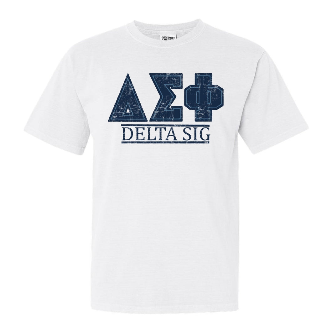 Delta Sigma Phi Comfort Colors T-Shirt - Delta Sig Washed Letters Shirt - Kite and Crest