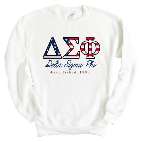 Delta Sigma Phi Sweatshirt - Delta Sig American Flag Letters Crewneck Sweatshirt - Kite and Crest