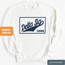 Load image into Gallery viewer, Delta Sigma Phi Sweatshirt - Delta Sig Baseball Boxed Crewneck Sweatshirt - Kite and Crest
