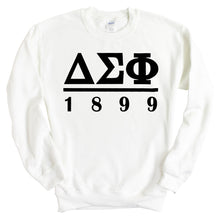 Load image into Gallery viewer, Delta Sigma Phi Sweatshirt - Delta Sig Black Letters Crewneck Sweatshirt - Kite and Crest
