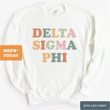 Load image into Gallery viewer, Delta Sigma Phi Sweatshirt - Delta Sig Bright and Colorful Crewneck Sweatshirt - Kite and Crest

