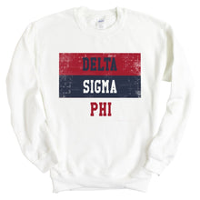 Load image into Gallery viewer, Delta Sigma Phi Sweatshirt - Delta Sig Colorful Stripe Crewneck Sweatshirt - Kite and Crest
