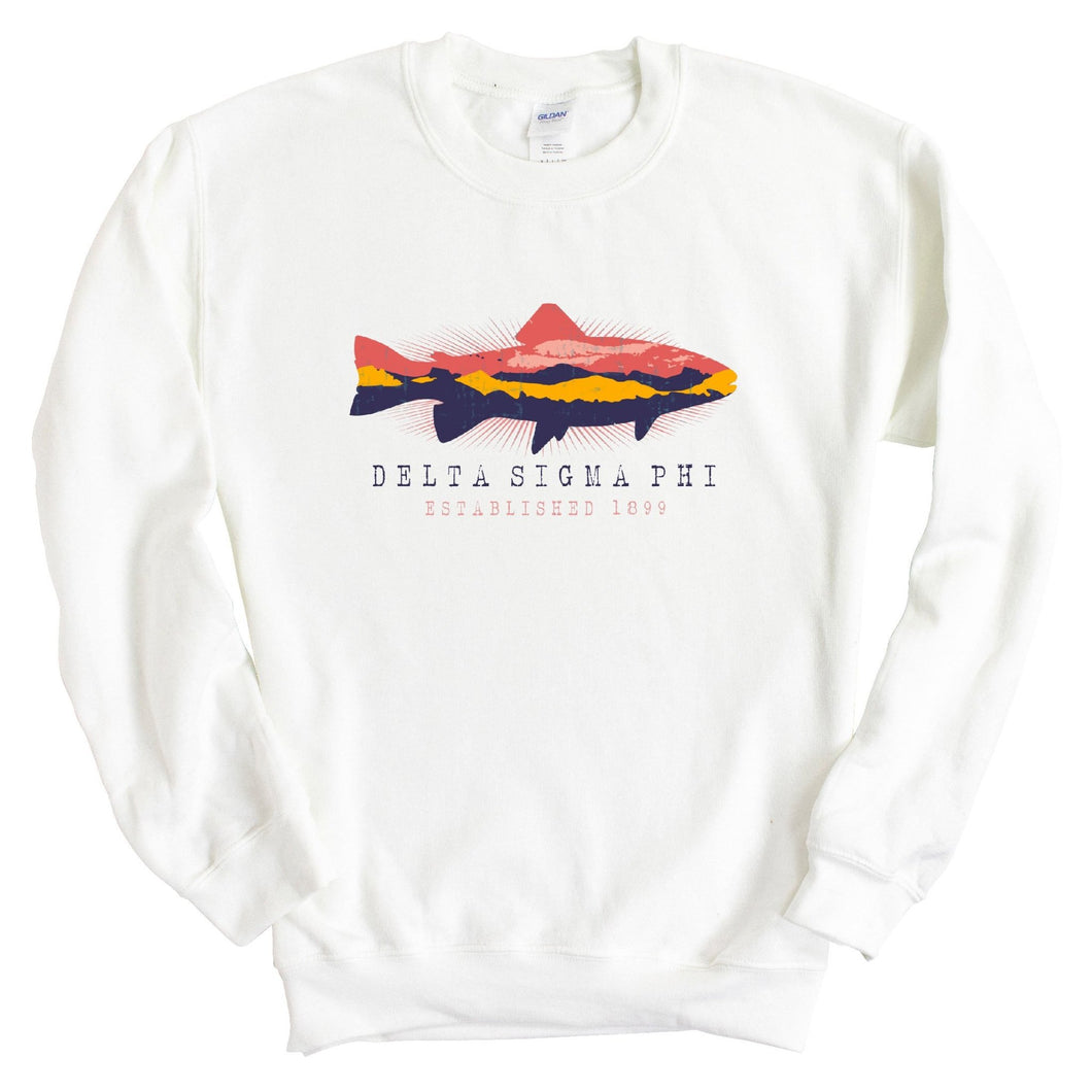 Delta Sigma Phi Sweatshirt - Delta Sig Fishing Crewneck Sweatshirt - Kite and Crest