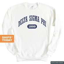 Load image into Gallery viewer, Delta Sigma Phi Sweatshirt - Delta Sig Fraternal Arch Crewneck Sweatshirt - Kite and Crest
