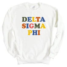 Load image into Gallery viewer, Delta Sigma Phi Sweatshirt - Delta Sig Retro Letters Crewneck Sweatshirt - Kite and Crest
