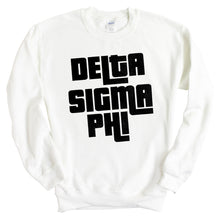 Load image into Gallery viewer, Delta Sigma Phi Sweatshirt - Delta Sig Stacked Letters Crewneck Sweatshirt - Kite and Crest
