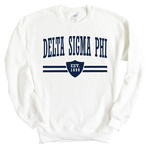 Delta Sigma Phi Sweatshirt - Delta Sig Striped Shield Crewneck Sweatshirt - Kite and Crest