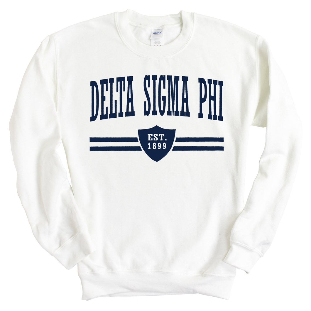 Delta Sigma Phi Sweatshirt - Delta Sig Striped Shield Crewneck Sweatshirt - Kite and Crest